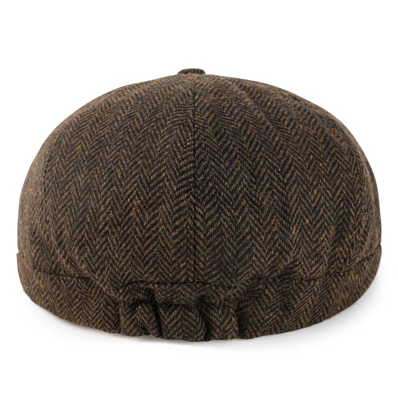 VOBOOM Men Wool Blend 8 Panel Newsboy Cap Herringbone Cabbie Flat Tweed Hat (Herringbone Coffee) - Image 4